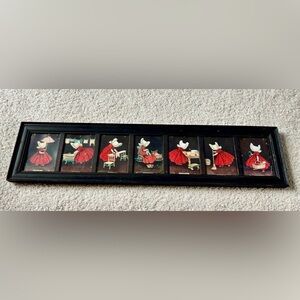 Framed Antique 1906-07 Sunbonnet Post Card Days of the Week Lot of 7 (complete)